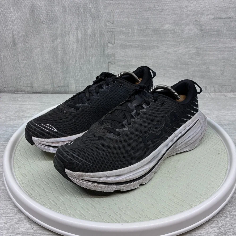 Hoka One One Bondi X Running Shoes Men 12 Black White Mesh Carbon 1113512 BWHT